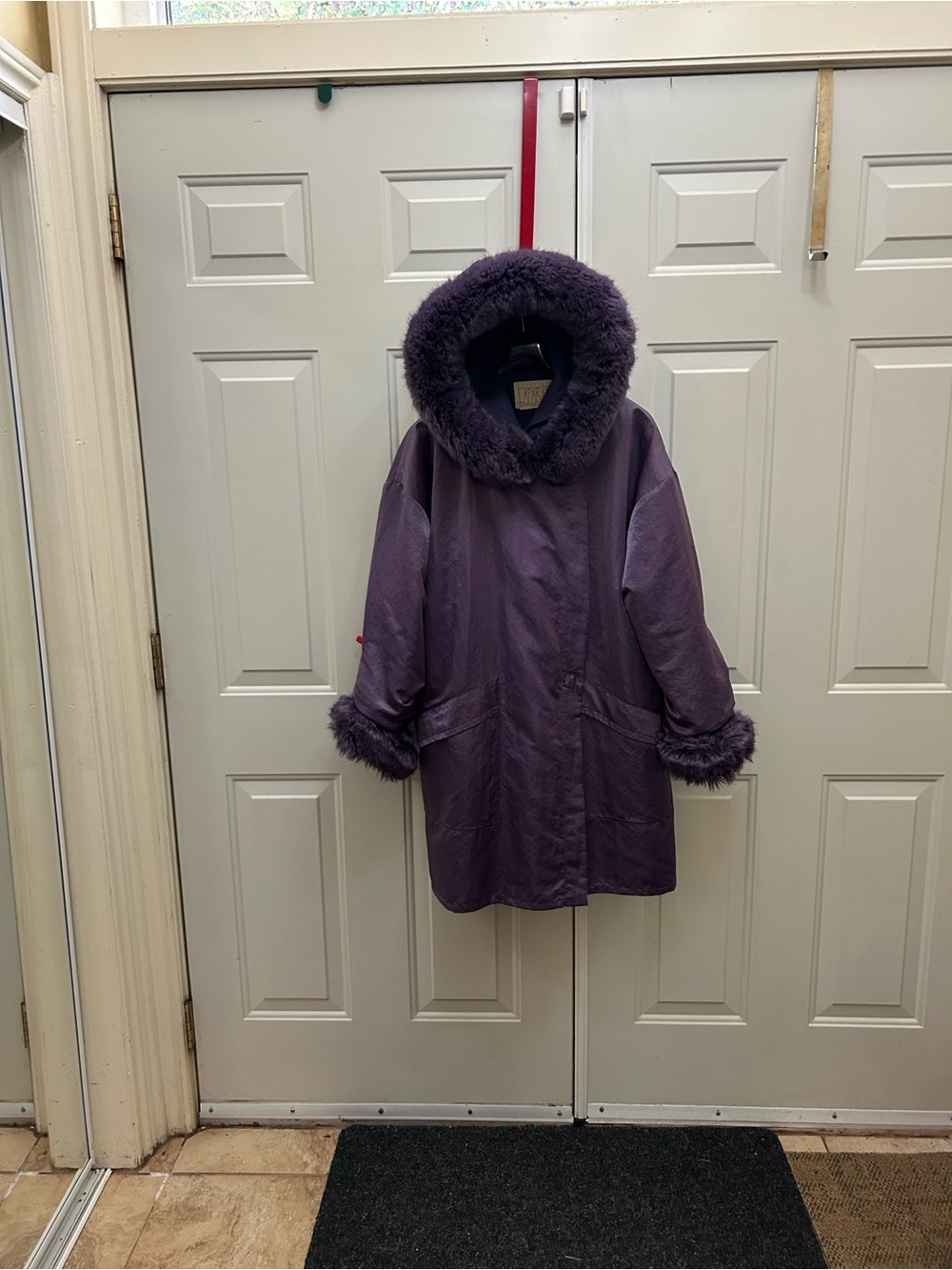 Plush Hooded Purple Puffer Coat with Faux-Fur Trim